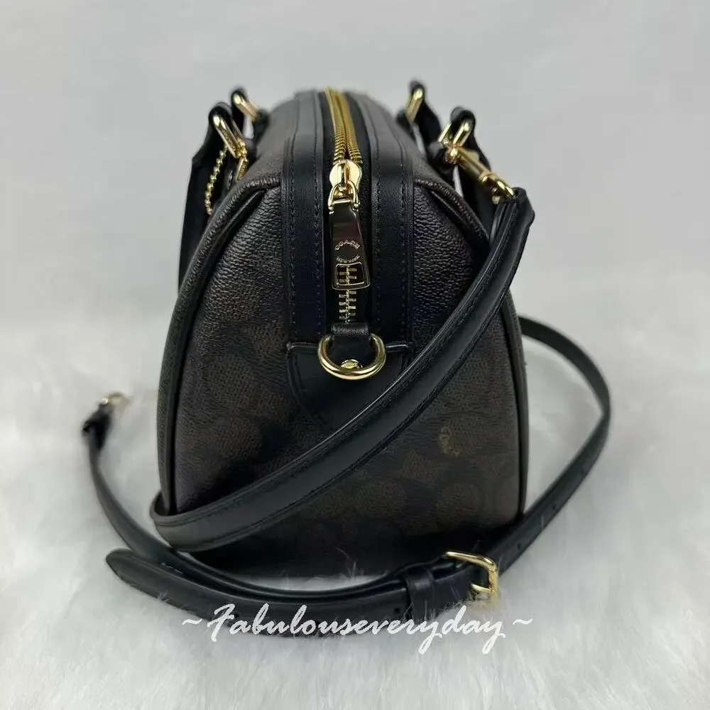 Coach Rowan Satchel Bag Crossbody Signature Canvas/Gold/Walnut/Black CV961 NWT - Picture 2 of 7